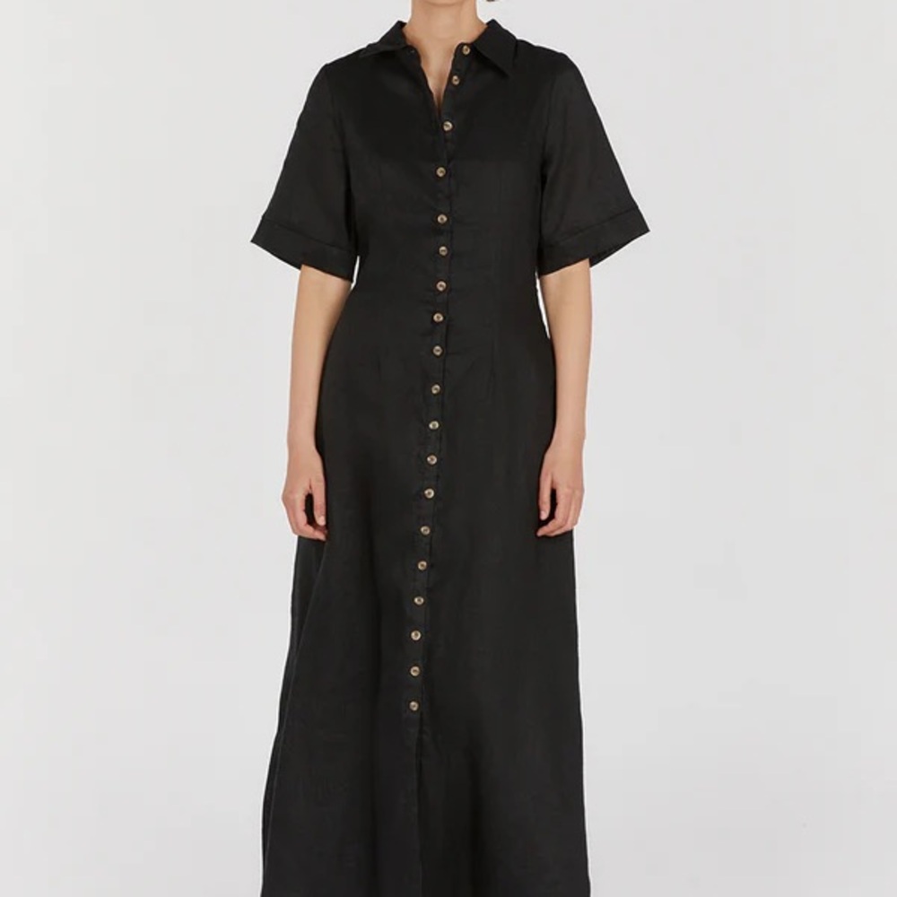 FRANNIE BLACK LINEN SHIRT DRESS